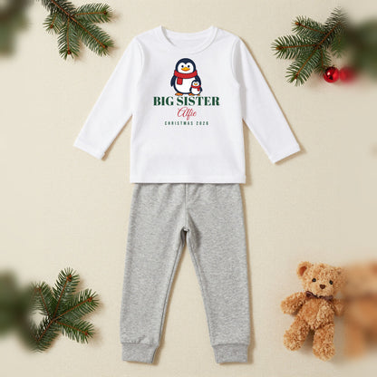 Big Sister Personalised Kids Christmas Pyjamas, Kids in White / Grey, our photo