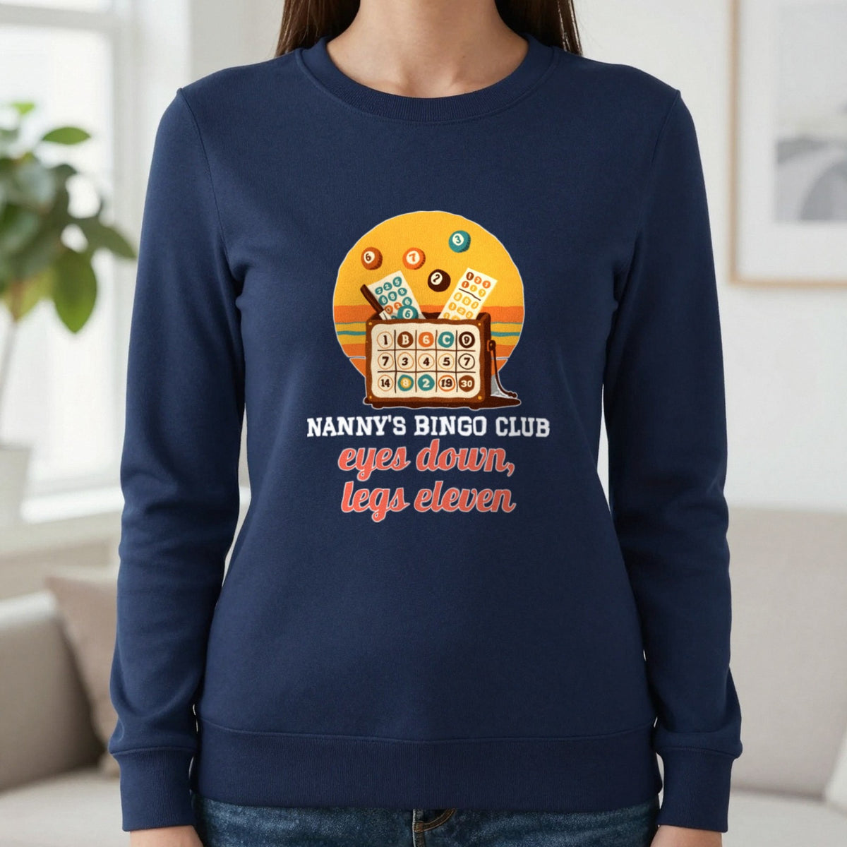 Personalised Bingo Club T-Shirt & Sweatshirt Sweatshirt in Navy, worn, our photo
