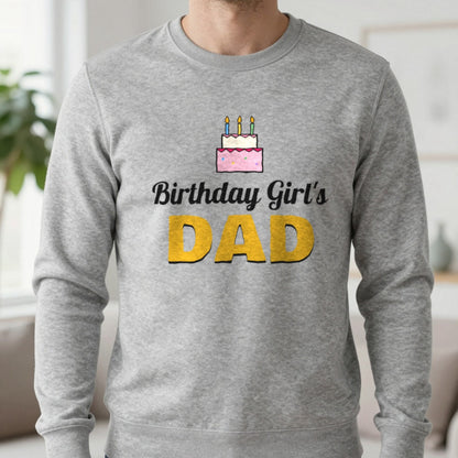 Personalised Birthday Girl's Dad T-Shirt Sweatshirt in Sport Grey, worn, our photo