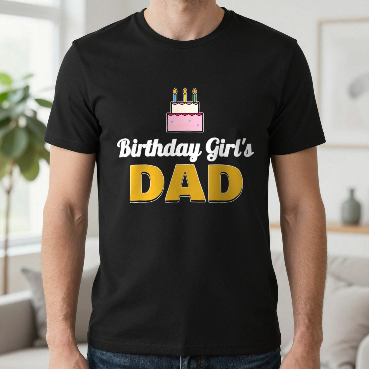 Personalised Birthday Girl's Dad T-Shirt T-Shirt in Black, worn, our photo