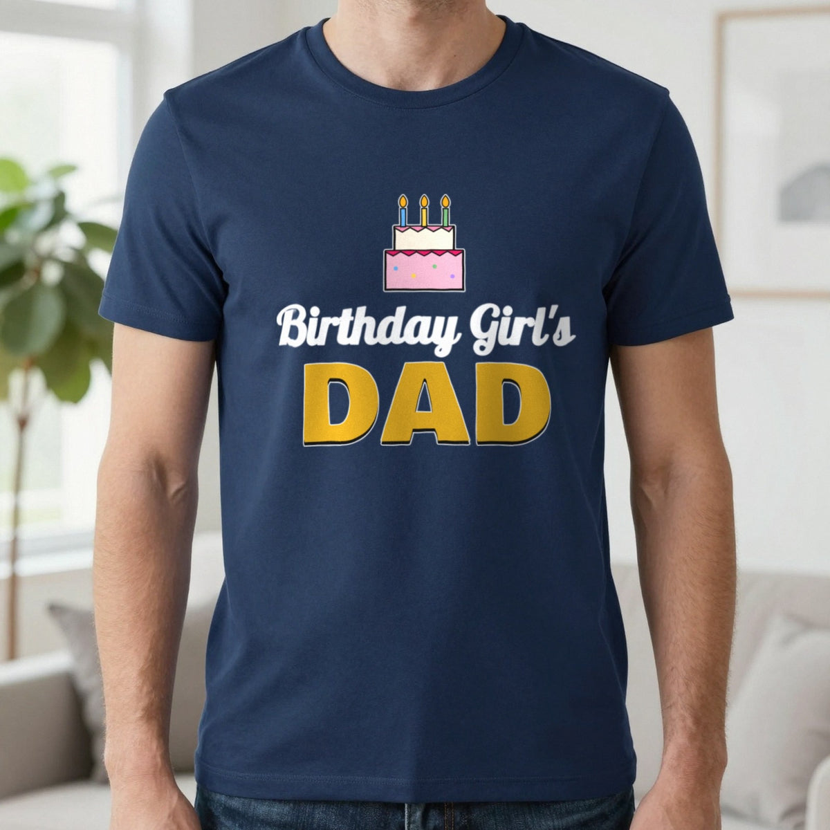 Personalised Birthday Girl's Dad T-Shirt T-Shirt in Navy, worn, our photo