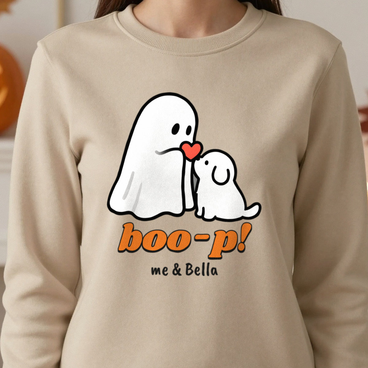 Personalised Boo-p Ghost Dog T-Shirt & Sweatshirt close-up