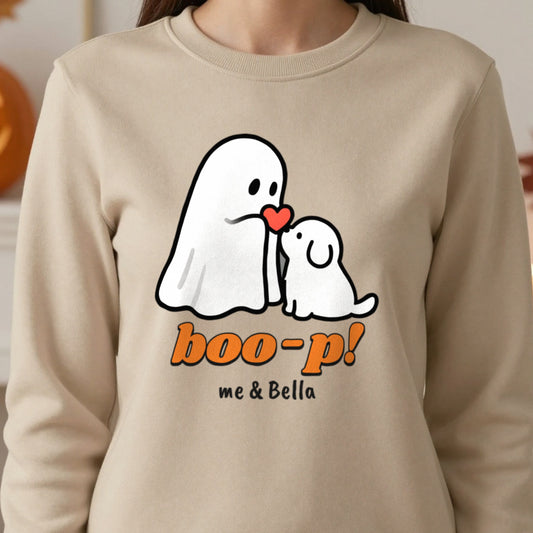 Personalised Boo-p Ghost Dog T-Shirt & Sweatshirt close-up