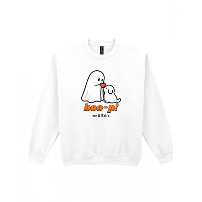 Personalised Boo-p Ghost Dog T-Shirt & Sweatshirt in White (Sweatshirt)