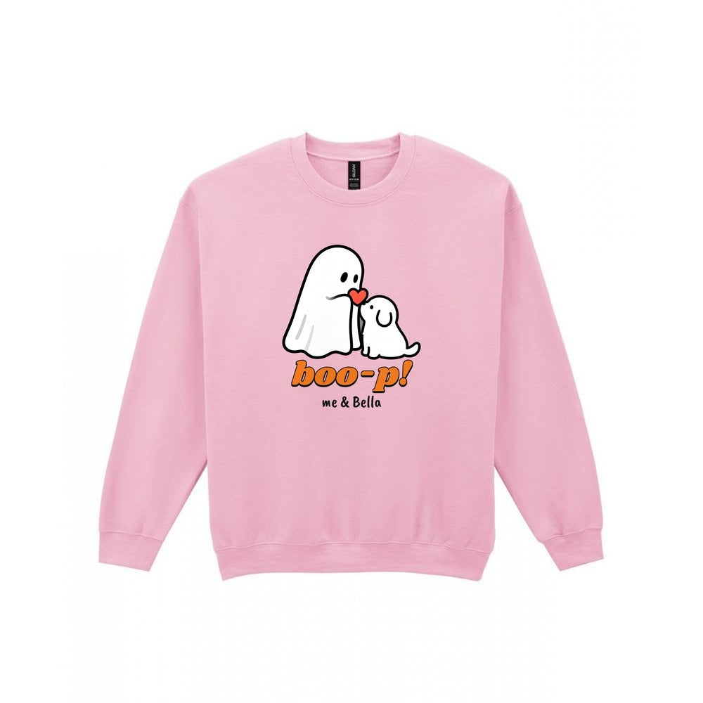 Personalised Boo-p Ghost Dog T-Shirt & Sweatshirt in Light Pink (Sweatshirt)
