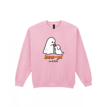 Personalised Boo-p Ghost Dog T-Shirt & Sweatshirt in Light Pink (Sweatshirt)