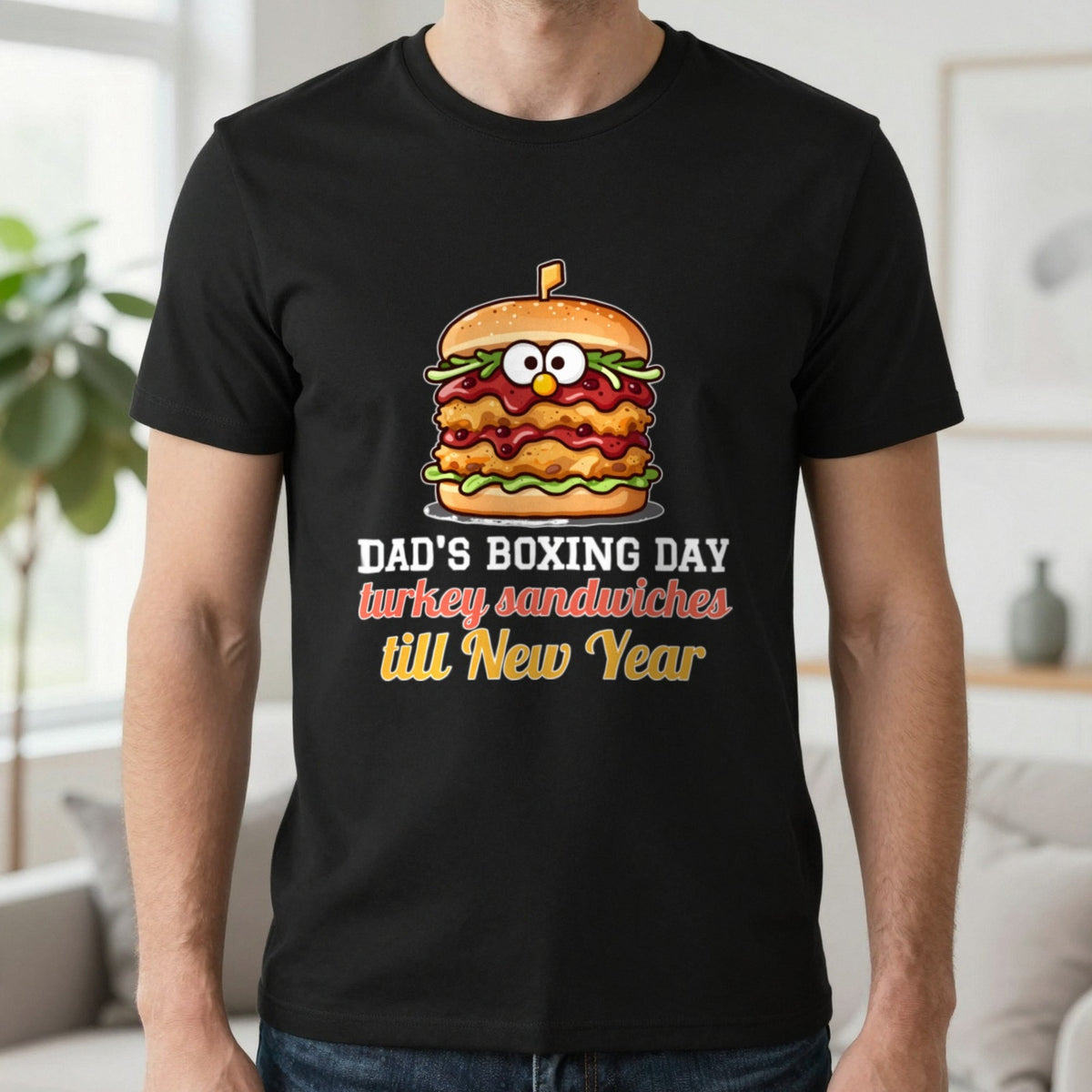Personalised Boxing Day Leftovers Christmas Jumper & T-Shirt T-Shirt in Black, worn, our photo