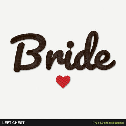 Bride Sweatshirt with a Heart: close-up of the real stitches with sizes