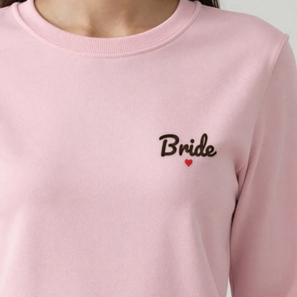 Bride Sweatshirt with a Heart, adult sweatshirt in light pink, embroidered
