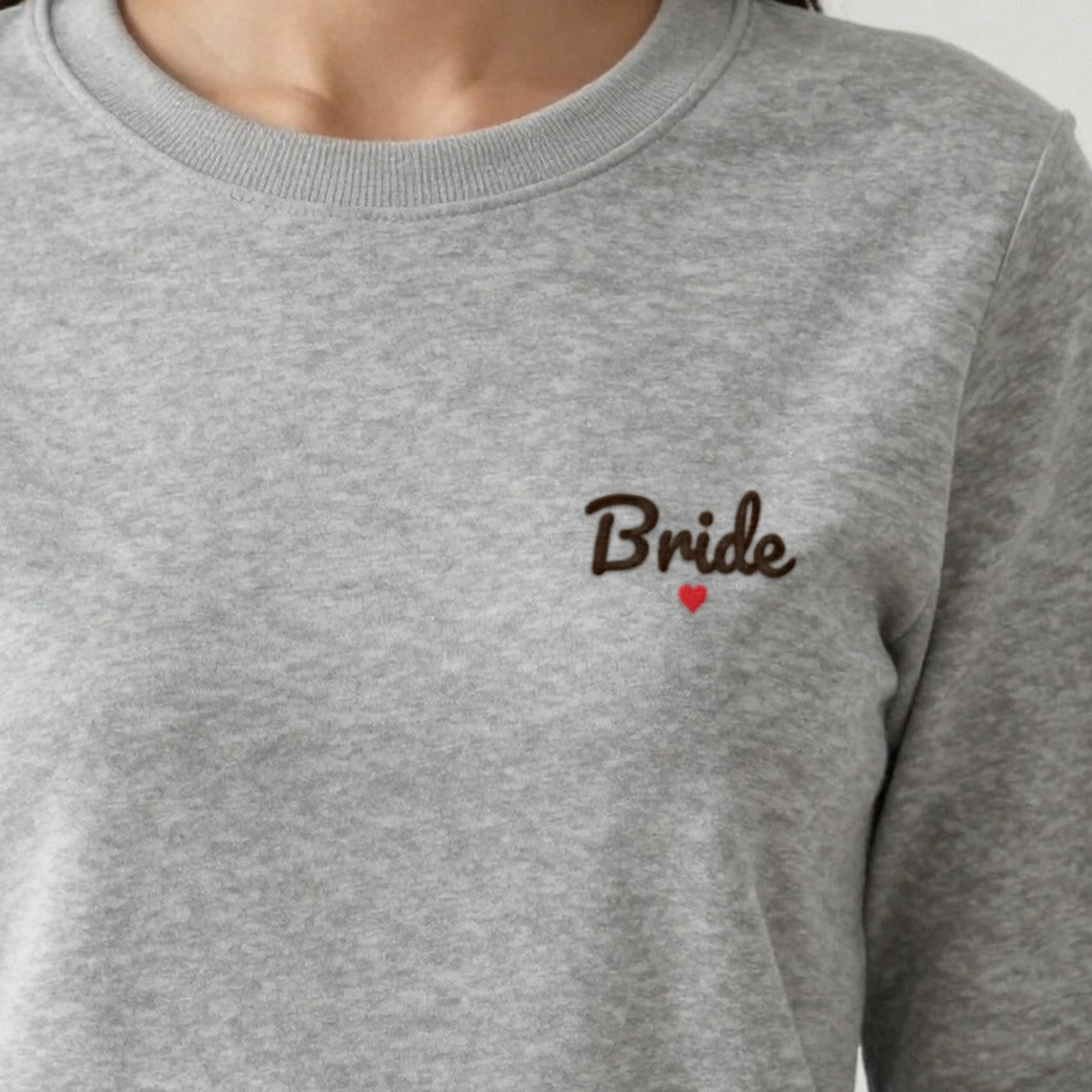 Bride Sweatshirt with a Heart, adult sweatshirt in ash, embroidered