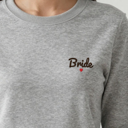 Bride Sweatshirt with a Heart, adult sweatshirt in ash, embroidered