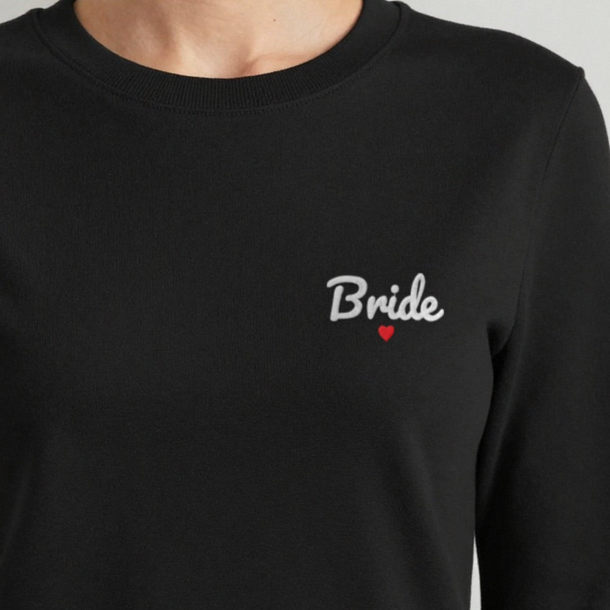Bride Sweatshirt with a Heart, adult sweatshirt in black, embroidered