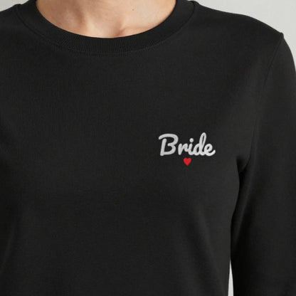 Bride Sweatshirt with a Heart, adult sweatshirt in black, embroidered