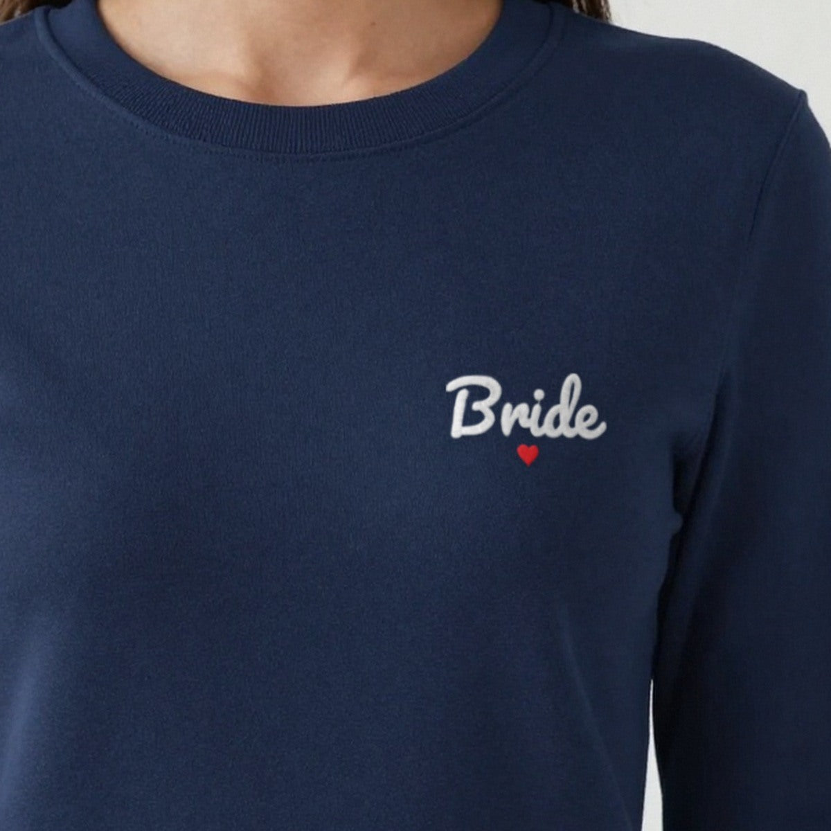 Bride Sweatshirt with a Heart, adult sweatshirt in navy, embroidered