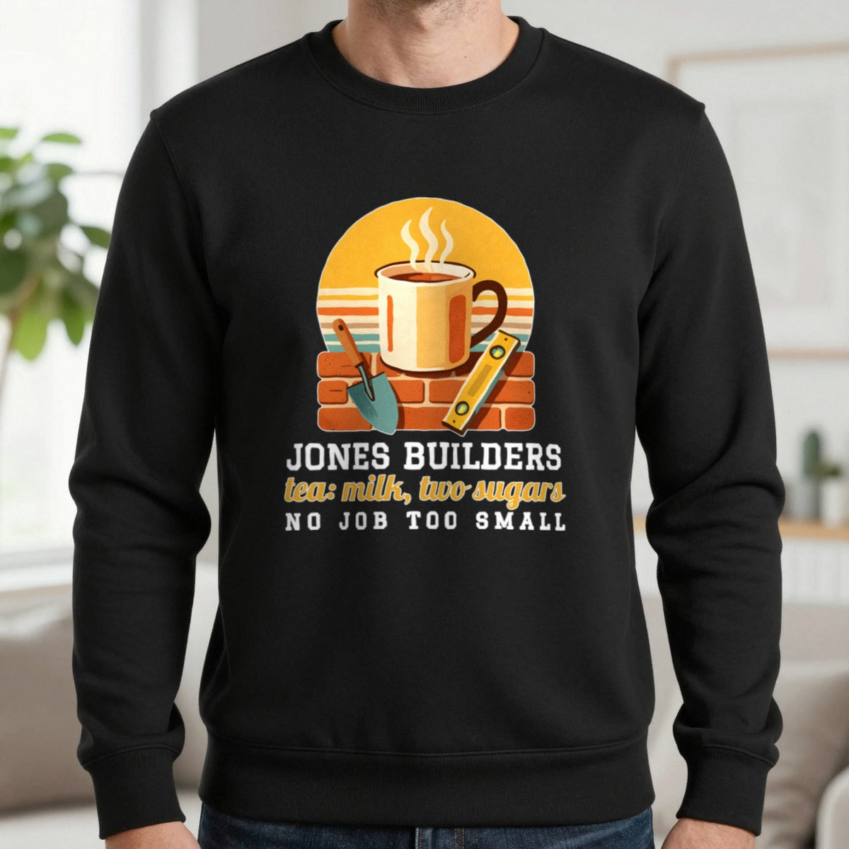 Personalised Builders T-Shirt & Sweatshirt Sweatshirt in Black, worn, our photo