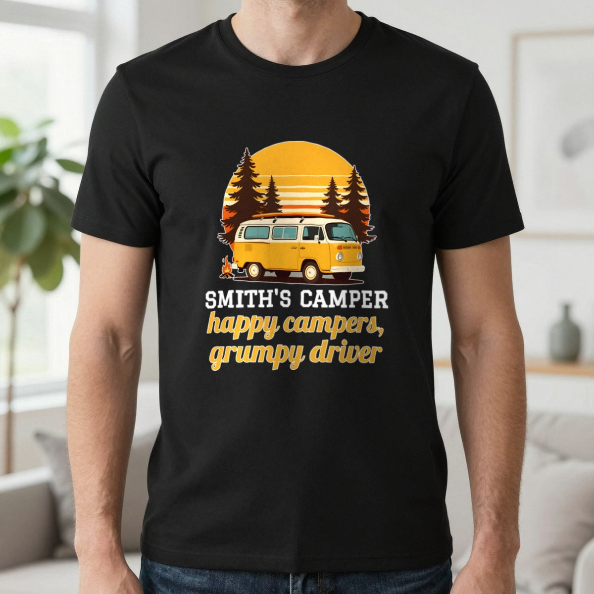 Personalised Camper T-Shirt & Sweatshirt T-Shirt in Black, worn, our photo