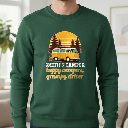 Personalised Camper T-Shirt & Sweatshirt Sweatshirt in Forest Green, worn, our photo