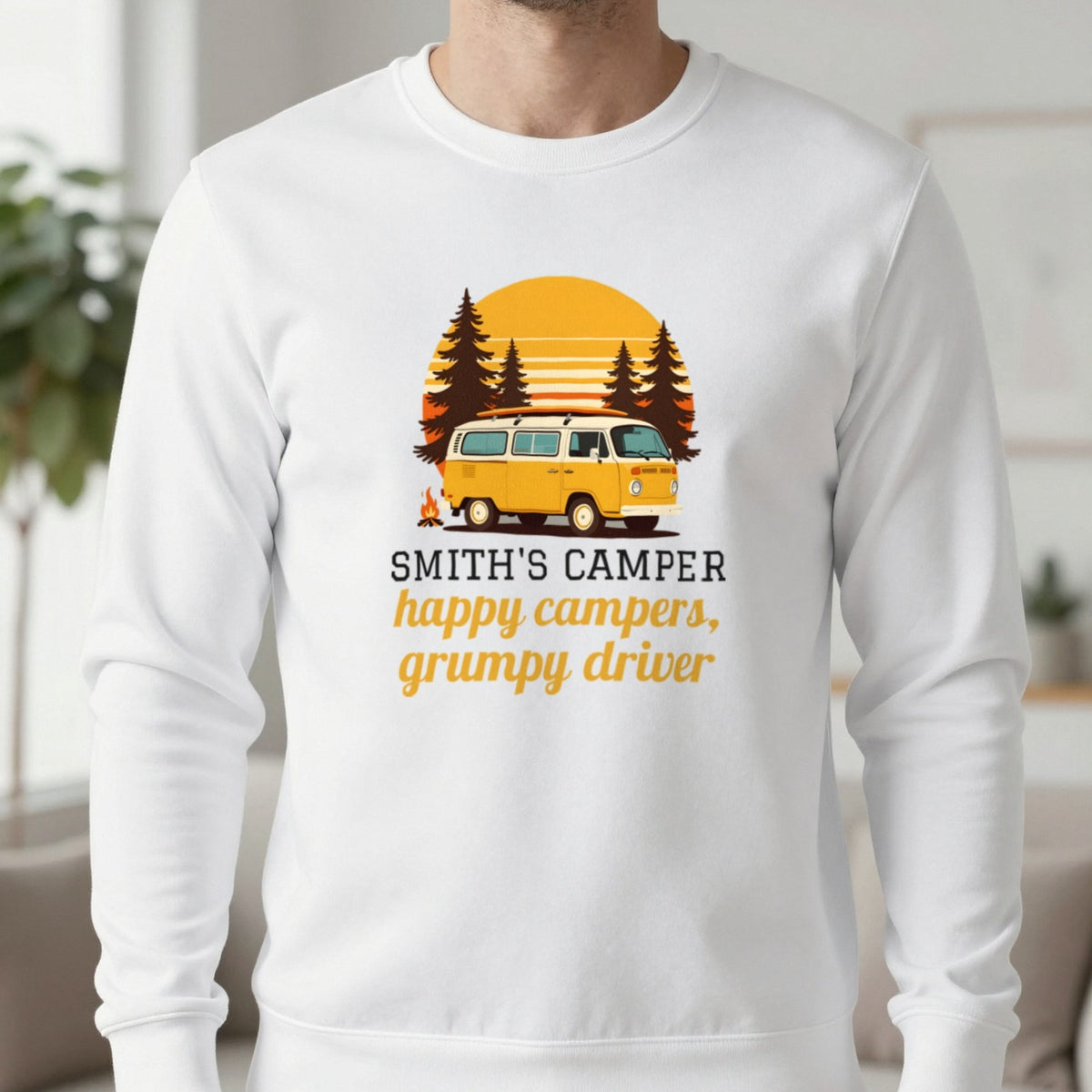 Personalised Camper T-Shirt & Sweatshirt Sweatshirt in White, worn, our photo