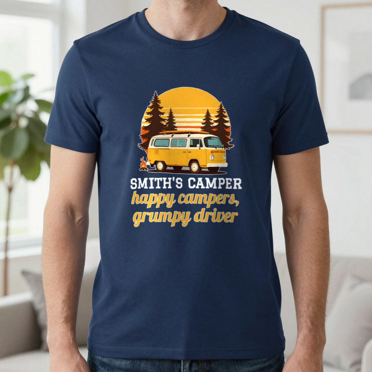 Personalised Camper T-Shirt & Sweatshirt T-Shirt in Navy, worn, our photo