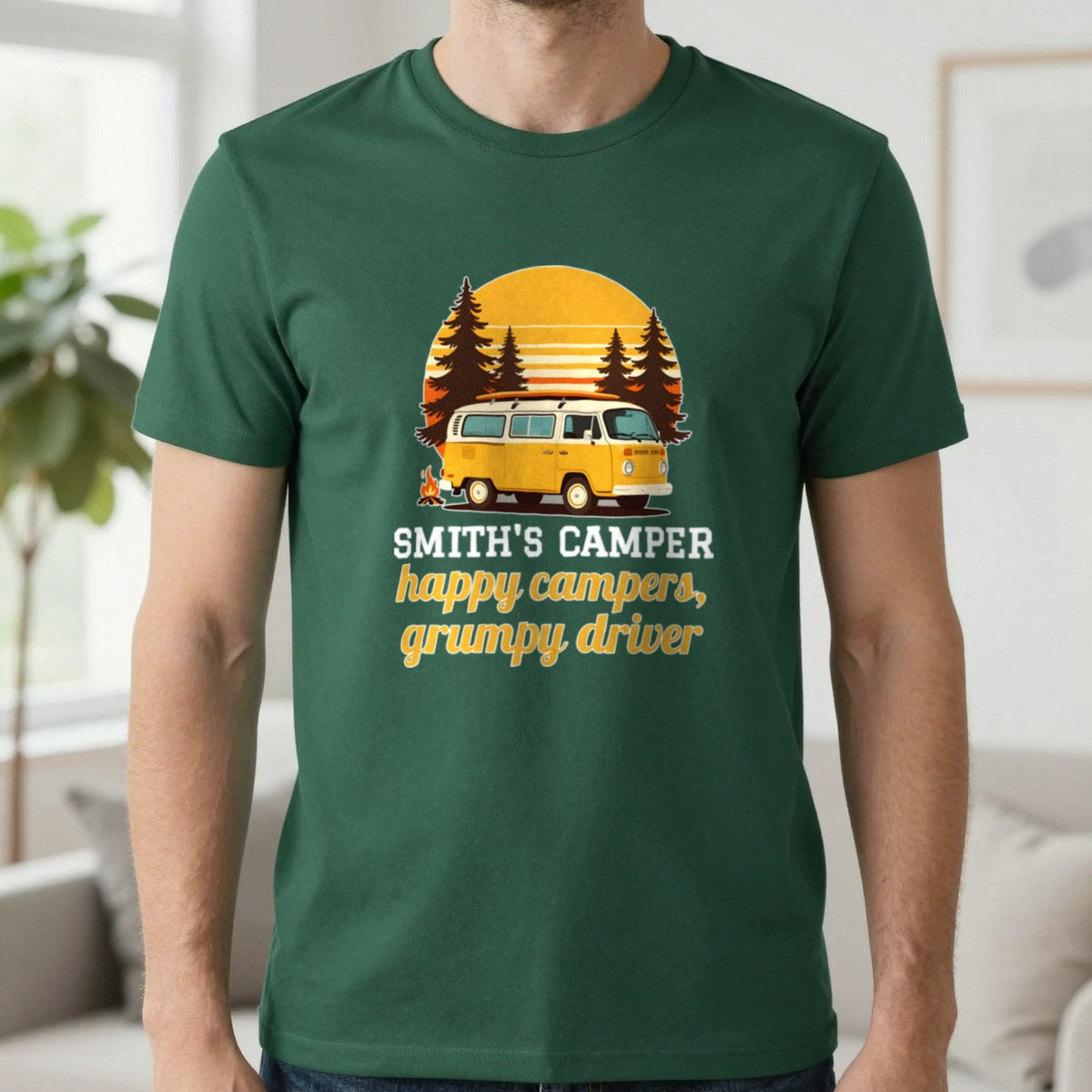 Personalised Camper T-Shirt & Sweatshirt T-Shirt in Forest Green, worn, our photo