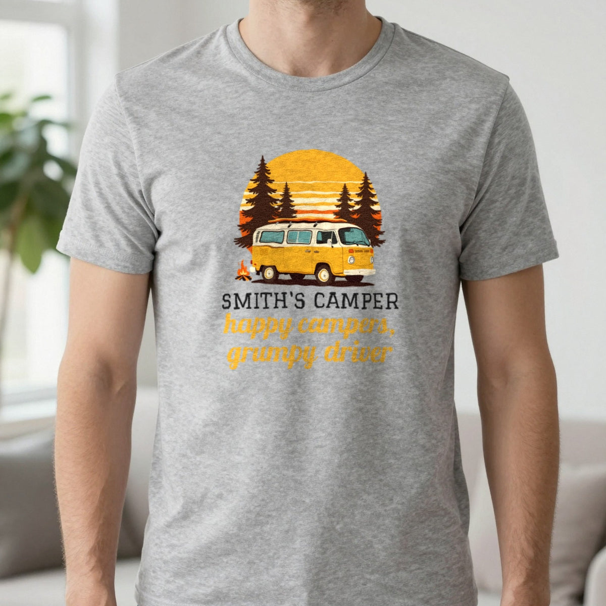 Personalised Camper T-Shirt & Sweatshirt T-Shirt in Sport Grey, worn, our photo