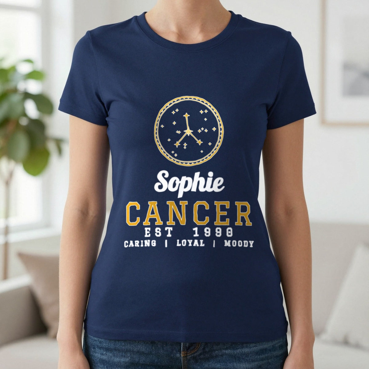 Personalised Cancer T-Shirt & Sweatshirt T-Shirt in Navy, worn, our photo