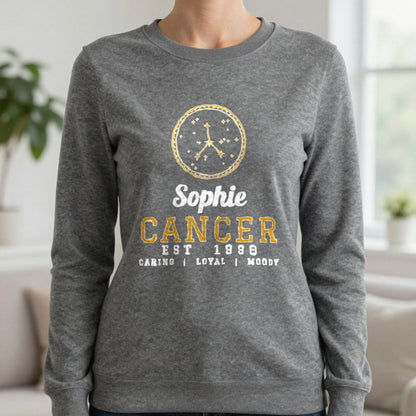 Personalised Cancer T-Shirt & Sweatshirt Sweatshirt in Charcoal, worn, our photo