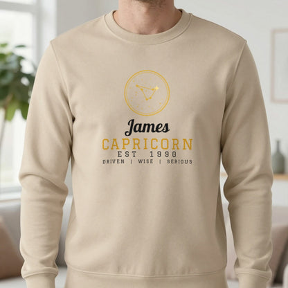 Personalised Capricorn T-Shirt & Sweatshirt Sweatshirt in Sand, worn, our photo