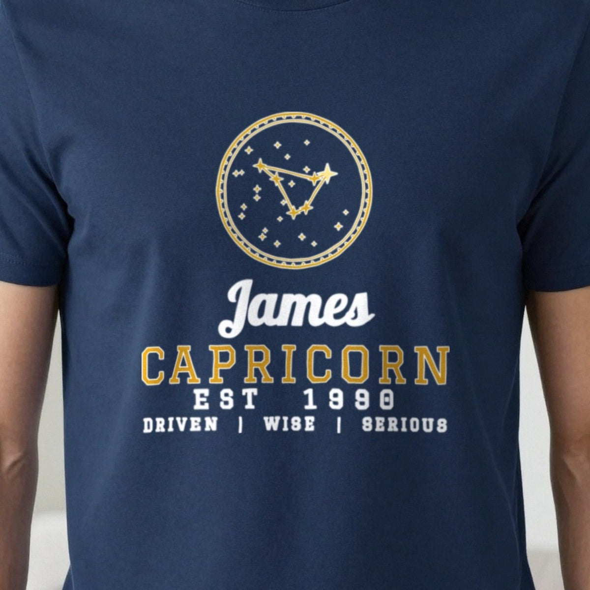 Personalised Capricorn T-Shirt & Sweatshirt print close-up, our photo