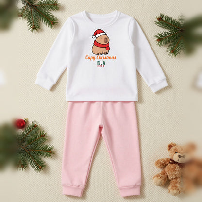Capy Christmas Capybara Personalised Kids Christmas Pyjamas, Kids in White / Pink, our photo