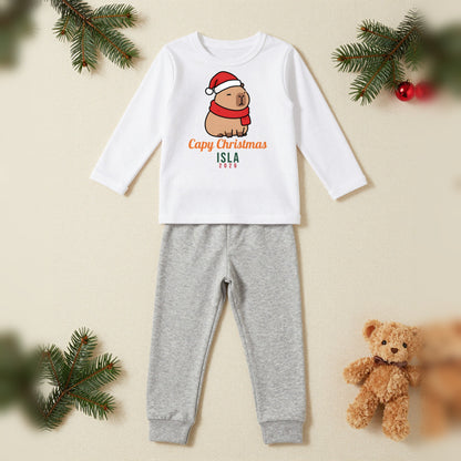 Capy Christmas Capybara Personalised Kids Christmas Pyjamas, Kids in White / Grey, our photo