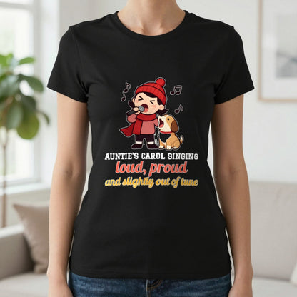 Personalised Carol Singing Christmas Jumper & T-Shirt T-Shirt in Black, worn, our photo
