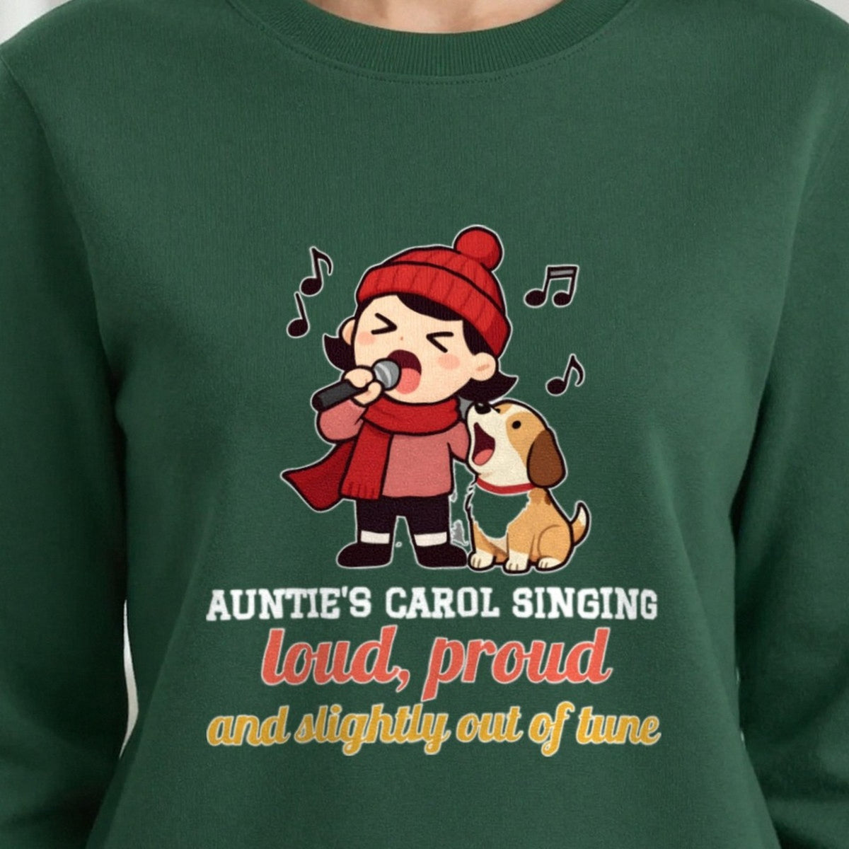 Personalised Carol Singing Christmas Jumper & T-Shirt print close-up, our photo