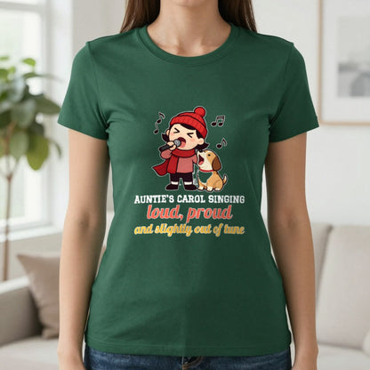 Personalised Carol Singing Christmas Jumper & T-Shirt T-Shirt in Forest Green, worn, our photo