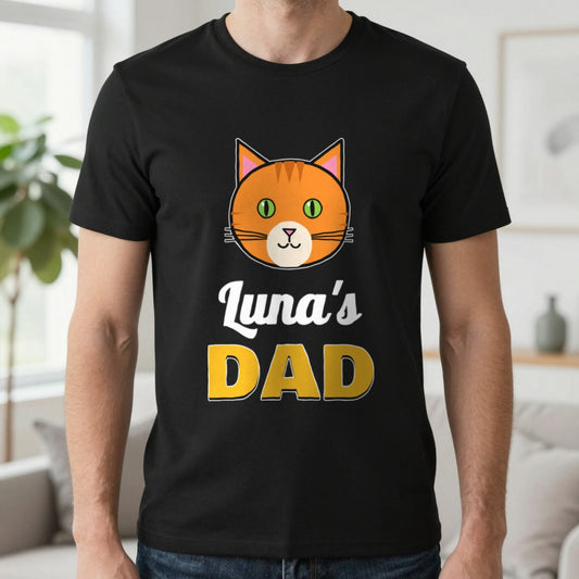 Personalised Cat Dad T-Shirt & Sweatshirt T-Shirt in Black, worn, our photo