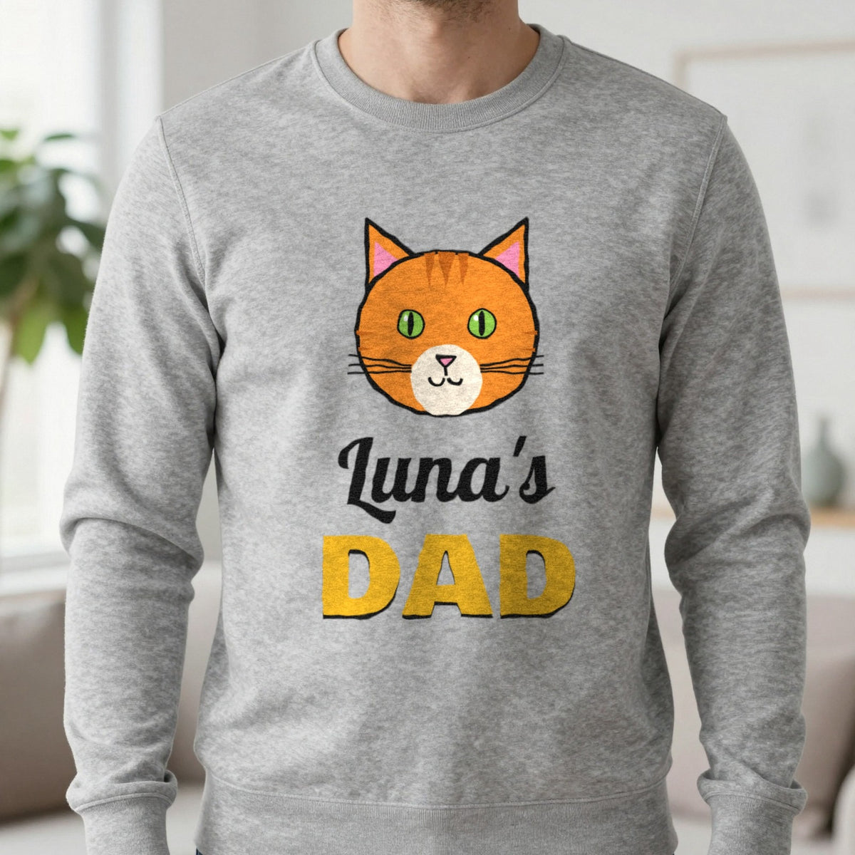 Personalised Cat Dad T-Shirt & Sweatshirt Sweatshirt in Sport Grey, worn, our photo