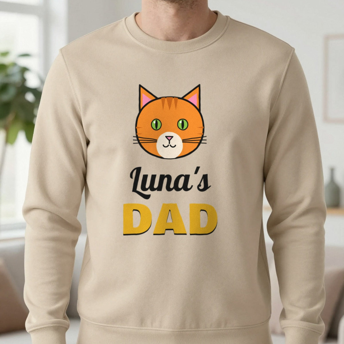 Personalised Cat Dad T-Shirt & Sweatshirt Sweatshirt in Sand, worn, our photo