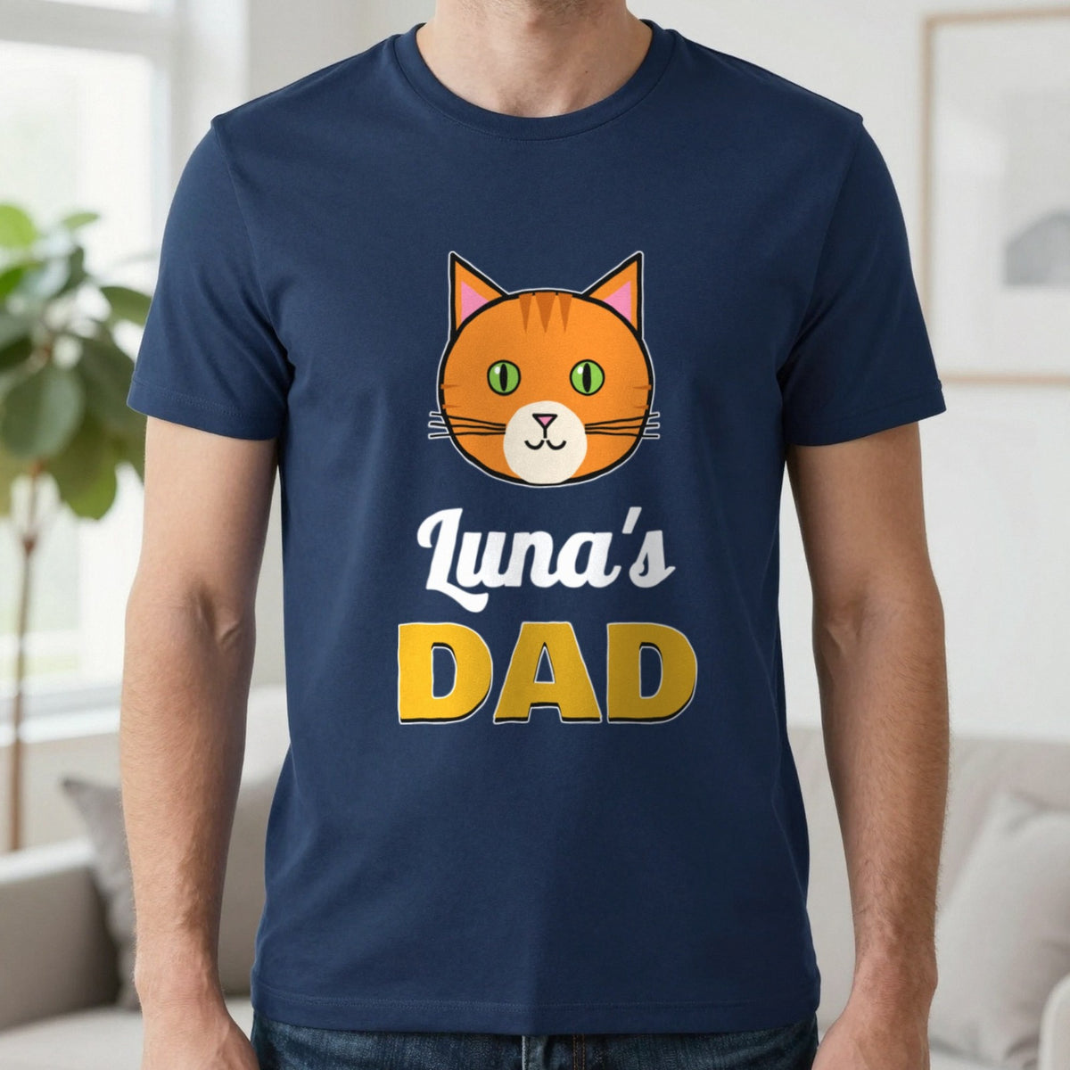 Personalised Cat Dad T-Shirt & Sweatshirt T-Shirt in Navy, worn, our photo