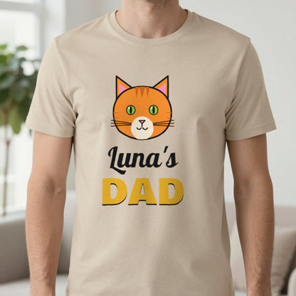Personalised Cat Dad T-Shirt & Sweatshirt T-Shirt in Sand, worn, our photo