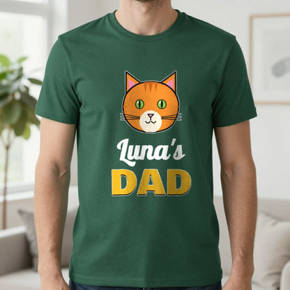 Personalised Cat Dad T-Shirt & Sweatshirt T-Shirt in Forest Green, worn, our photo