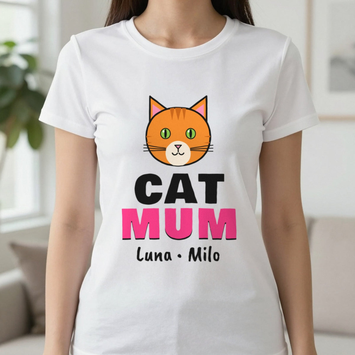 Personalised Cat Mum T-Shirt & Sweatshirt T-Shirt in White, worn, our photo
