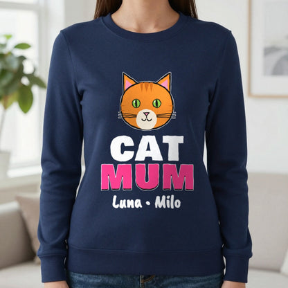 Personalised Cat Mum T-Shirt & Sweatshirt Sweatshirt in Navy, worn, our photo