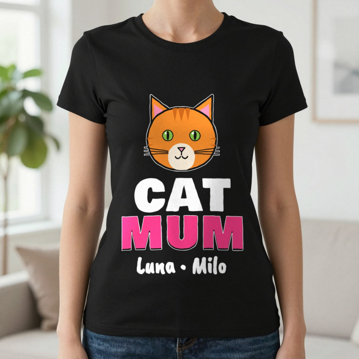 Personalised Cat Mum T-Shirt & Sweatshirt T-Shirt in Black, worn, our photo