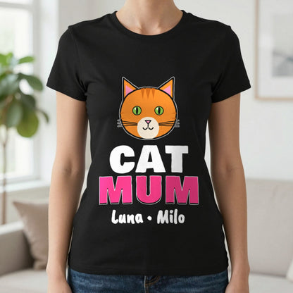 Personalised Cat Mum T-Shirt & Sweatshirt T-Shirt in Black, worn, our photo