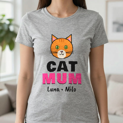 Personalised Cat Mum T-Shirt & Sweatshirt T-Shirt in Sport Grey, worn, our photo