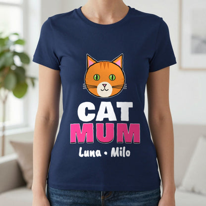 Personalised Cat Mum T-Shirt & Sweatshirt T-Shirt in Navy, worn, our photo