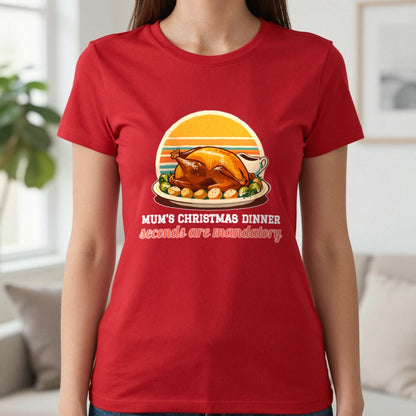 Personalised Christmas Dinner Christmas Jumper & T-Shirt T-Shirt in Red, worn, our photo