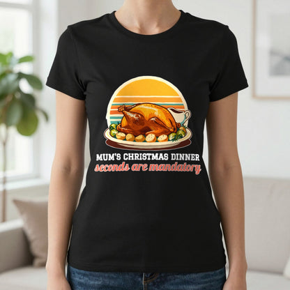 Personalised Christmas Dinner Christmas Jumper & T-Shirt T-Shirt in Black, worn, our photo