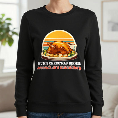 Personalised Christmas Dinner Christmas Jumper & T-Shirt Sweatshirt in Black, worn, our photo