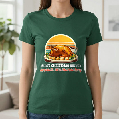 Personalised Christmas Dinner Christmas Jumper & T-Shirt T-Shirt in Forest Green, worn, our photo